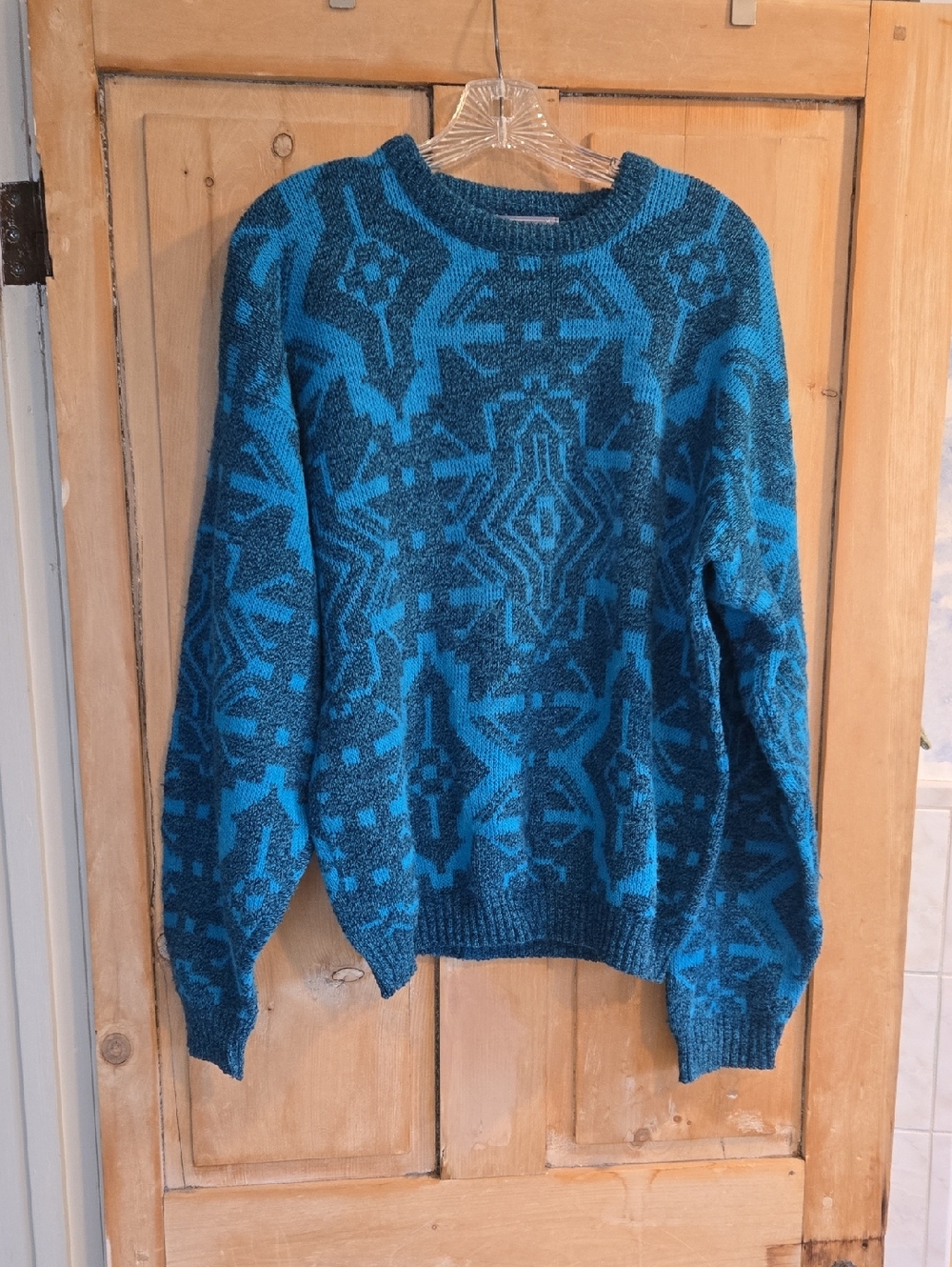 Le Tigre Teal and Dark Blue Geometric Crewneck Sweater